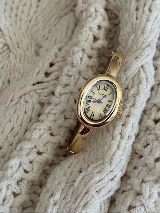 Accessories - NAIDY Gold Oval Bangle Watch - Cream Dial